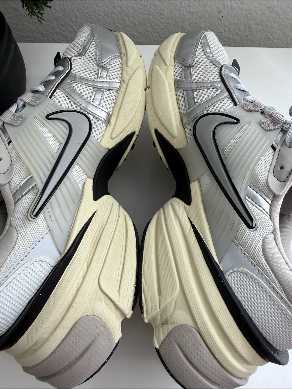 Nike V2k women size 9.5 Silver, White & Black Women's Chunky Lace-Up Sneakers - Picture 7 of 10